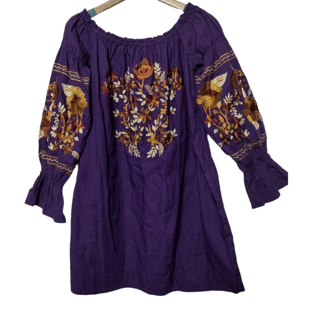 Free People Fleur De Jour Embroidered Off The Shoulder Dress Boho